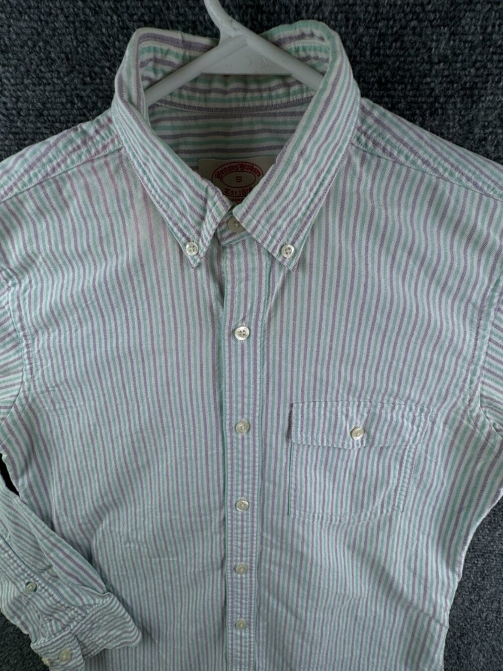 Brooks Brothers Colorful OCBD Oxford Striped Purple Green Small SOHO Extra Slim